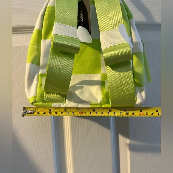 NEW NWT ๐๐ค lime green white checkered flag backpack ๐ handbag purse small - Picture 5 of 9